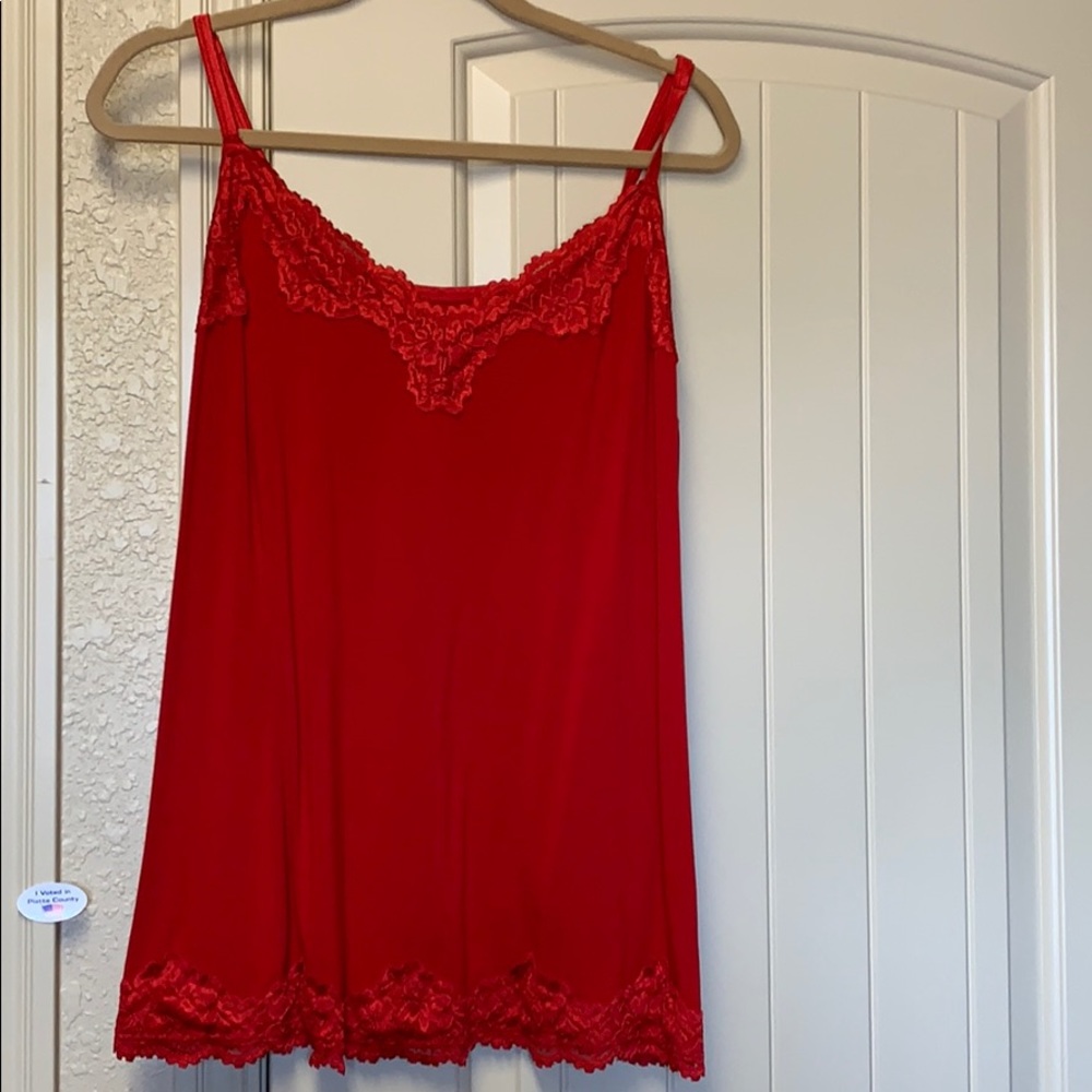 Red camisole with lace detailing